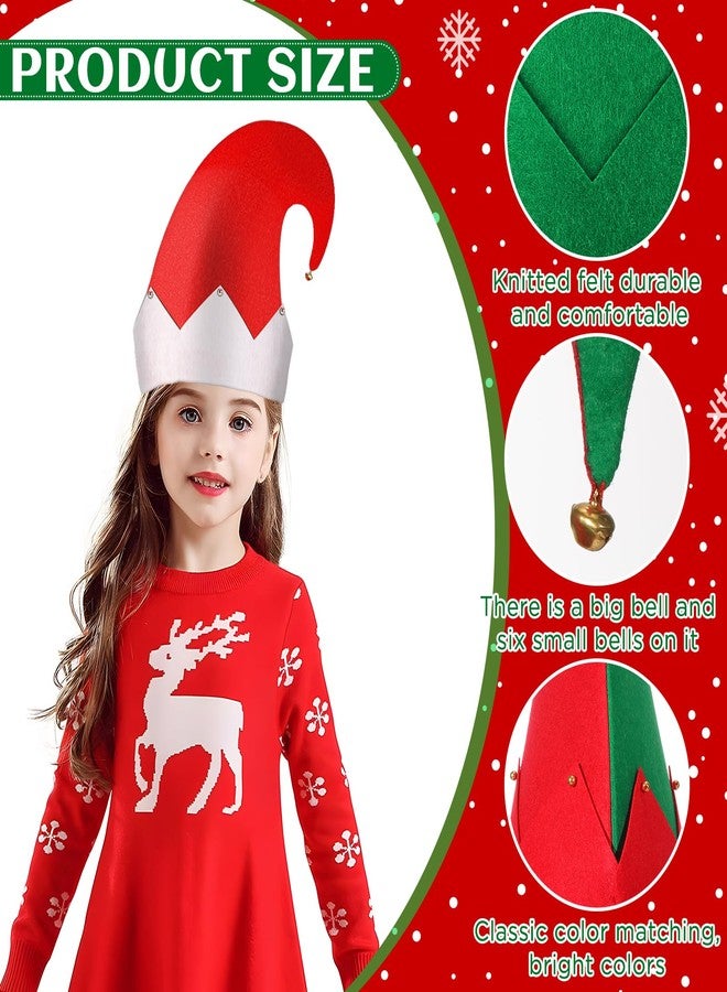 Woosytoo 4 Packs Christmas Elf Felt Hats Unisex Classic Santa Elf Hats Jingle Bells Green and Red Xmas Funny Hat for Christmas New Year Holiday Party Photos Props Cute Dress up Christmas Costume Gifts Favors - Image 3
